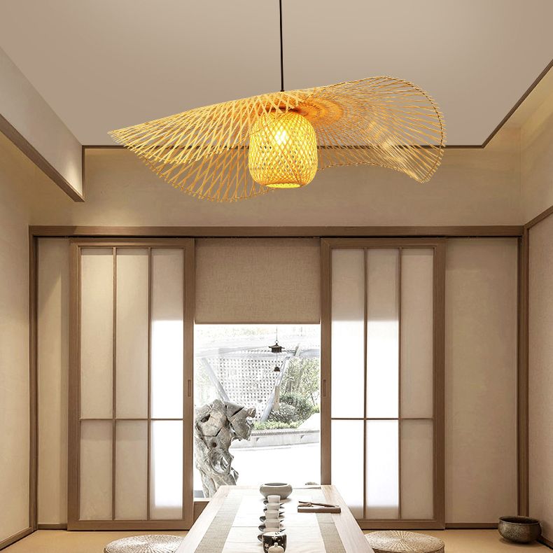 Twist Suspension Pendant Light Asia Asia Bamboo Restaurant de plafond suspendu en beige