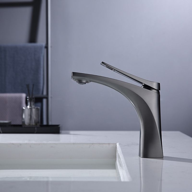 Modern Vessel Faucet Brass Lever Handles Low Arc with Water Hose Bathroom Vessel Faucet