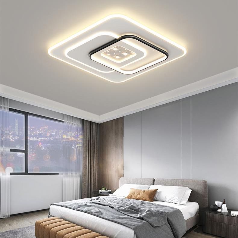 Contemporary Ceiling Lighting Metal Flush Mount Fixture in Black and White for Bedroom