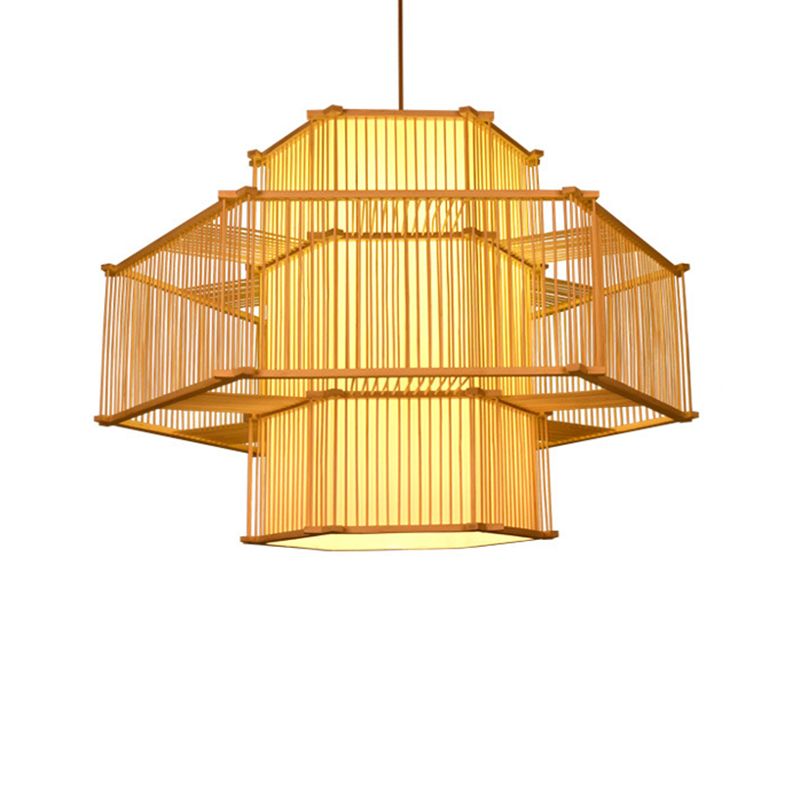 Bamboo Asia Pendant Luce a 1 luce Beige Afferma del soffitto per la sala da tè