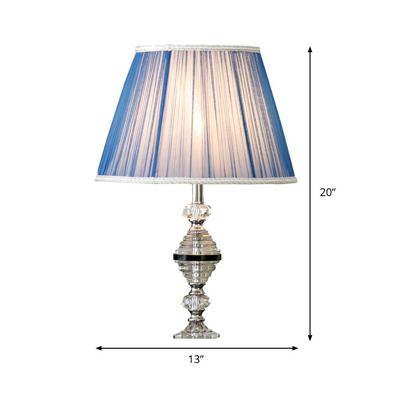 Blue Tapered Night Table Lamp Contemporary 1 Bulb Clear K9 Crystal Nightstand Light for Living Room