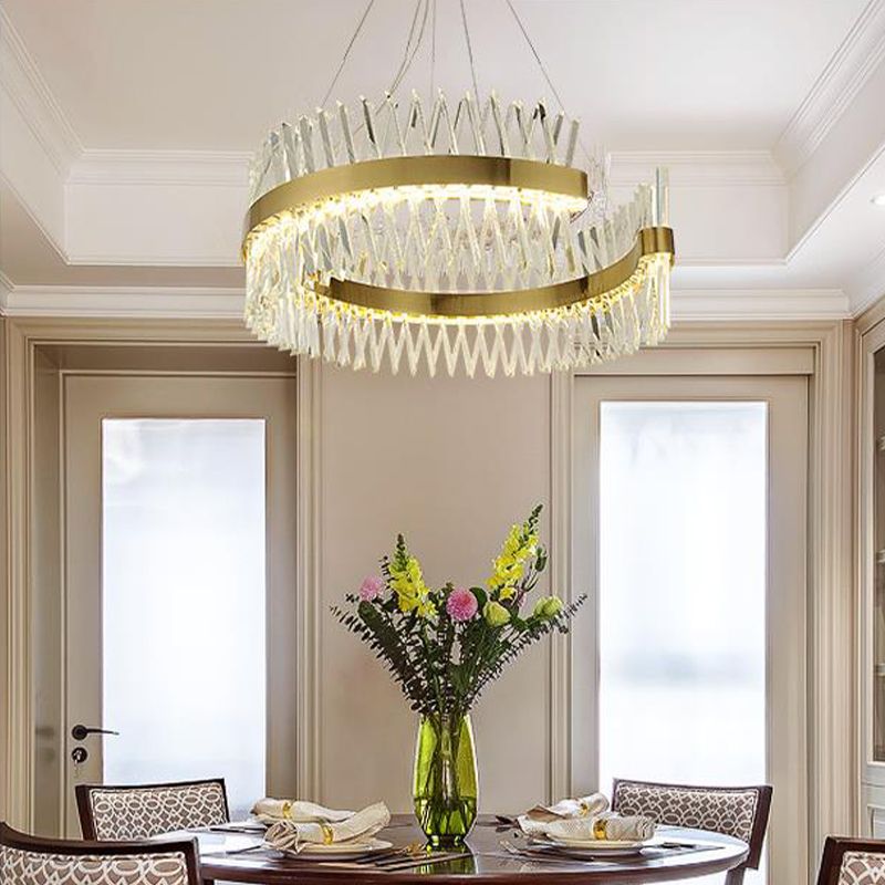 Circle Chandelier Lamp Modernism Cut Crystal LED Brass Hanging Light Kit for Dining Room