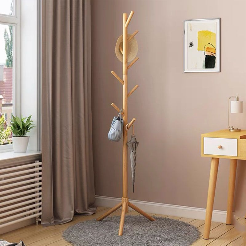 Modern Pine Entry Hall Tree Free Standing Coat Rack with 8 Hooks