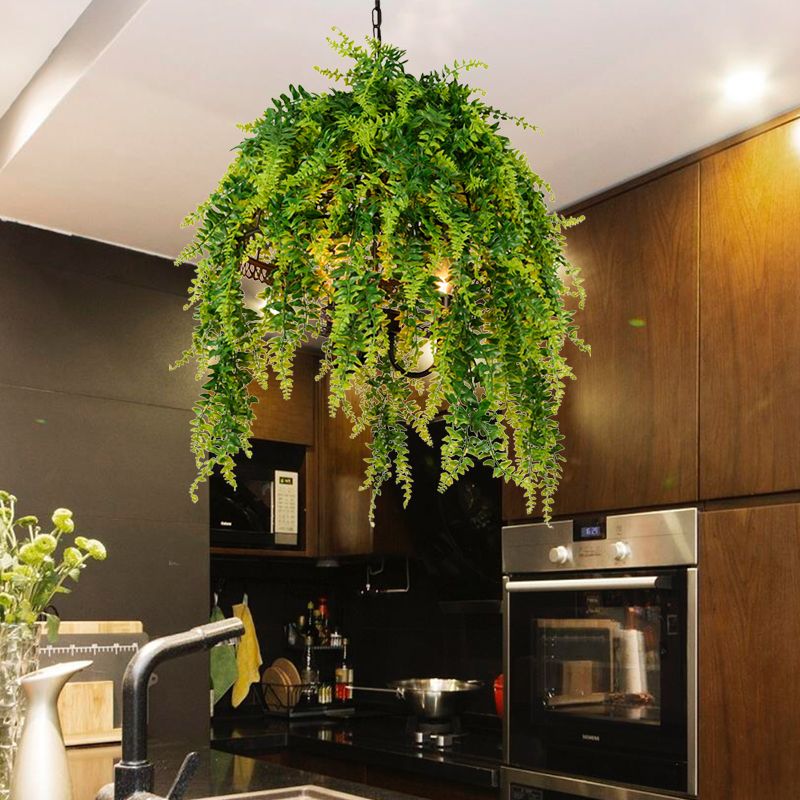 3 Glühbirnen Metall Kronleuchter Beleuchtung Retro Green Plant Restaurant LED Hanging Deckenleuchte