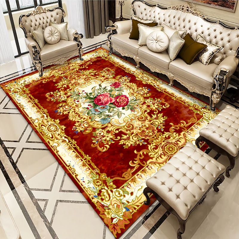 Multi-Colored Living Room Rug Americana Floral Pattern Carpet Synthetics Easy Care Non-Slip Rug