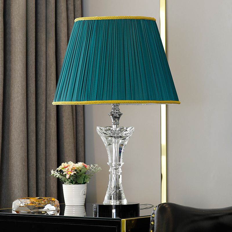 Green Cone Table Lamp Contemporary 1-Head K9 Crystal Night Lighting with Faux-Braided Detailing