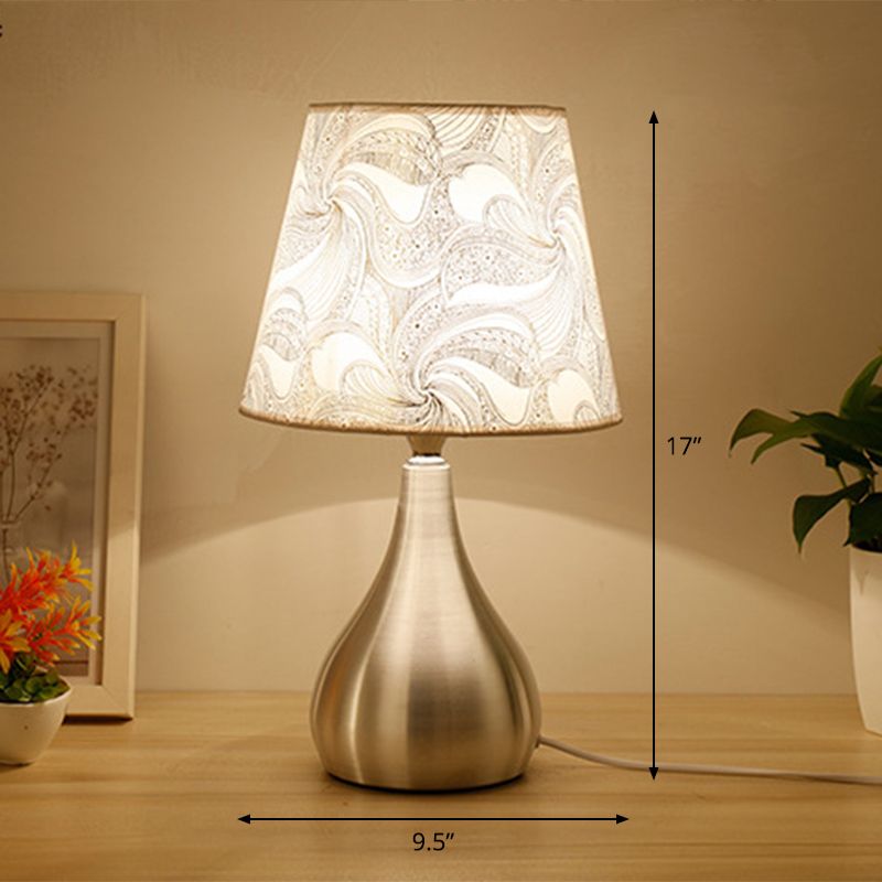 Empire Shade Imprimer Tissu Taby Table Lampe Contemporain 1 Light Light Light Nightand Silver Light