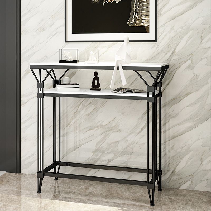 Contemporary Marble Console Sofa Table Rectangle Frame End Table for Hall