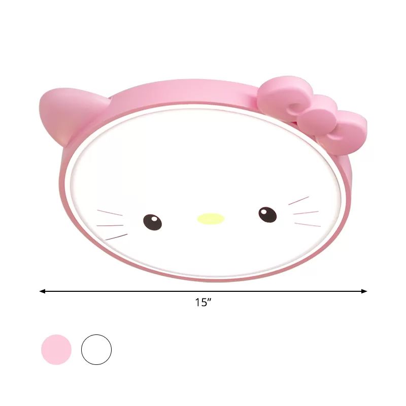 Kitty Girl's Bedroom Ceiling Flush Acrylic Cartoon LED Flush Mount Lighting in Pink/White