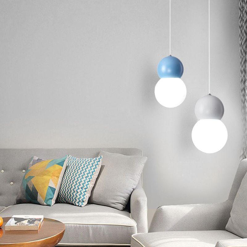 Glass Ball Pendant Lamp Macaron 1 Bulb Multi Colored Hanging Light for Restaurant Bedroom