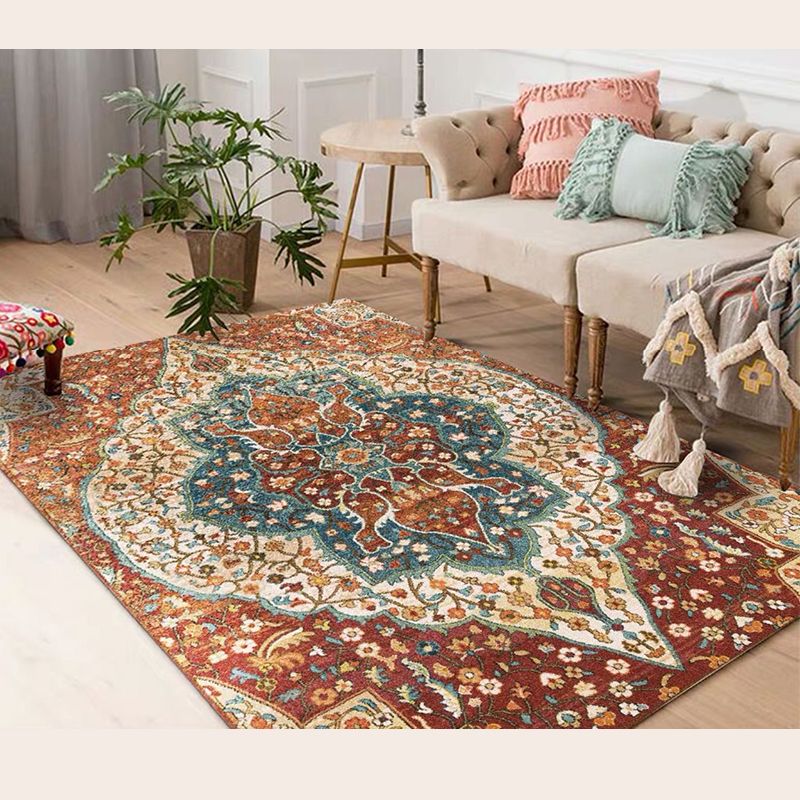 Simple Multicolor Moroccan Rug Polyester Floral Print Area Rug Non-Slip Backing Carpet for Bedrooom