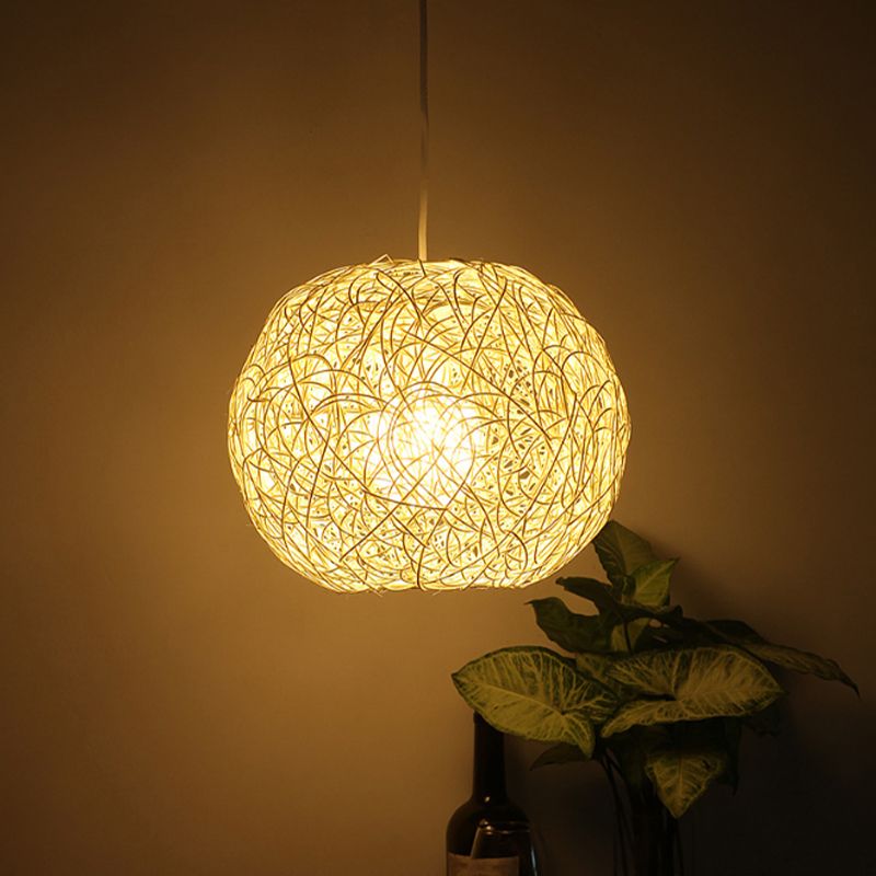 Rattan Orb Hanging Ceiling Light Country Style One Light Pendant Lighting in Beige