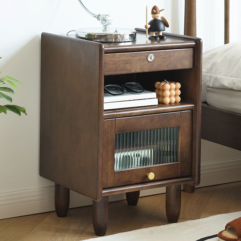 Contemporary Wood Nightstand with 1 Door and 1 Drawer Flat Top Nightstand