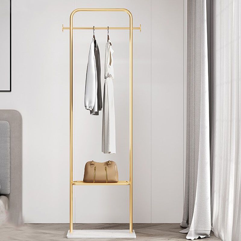 Entryway Hall Tree with Hooks and Shelf, Modern Metal Hall Stand in Gold