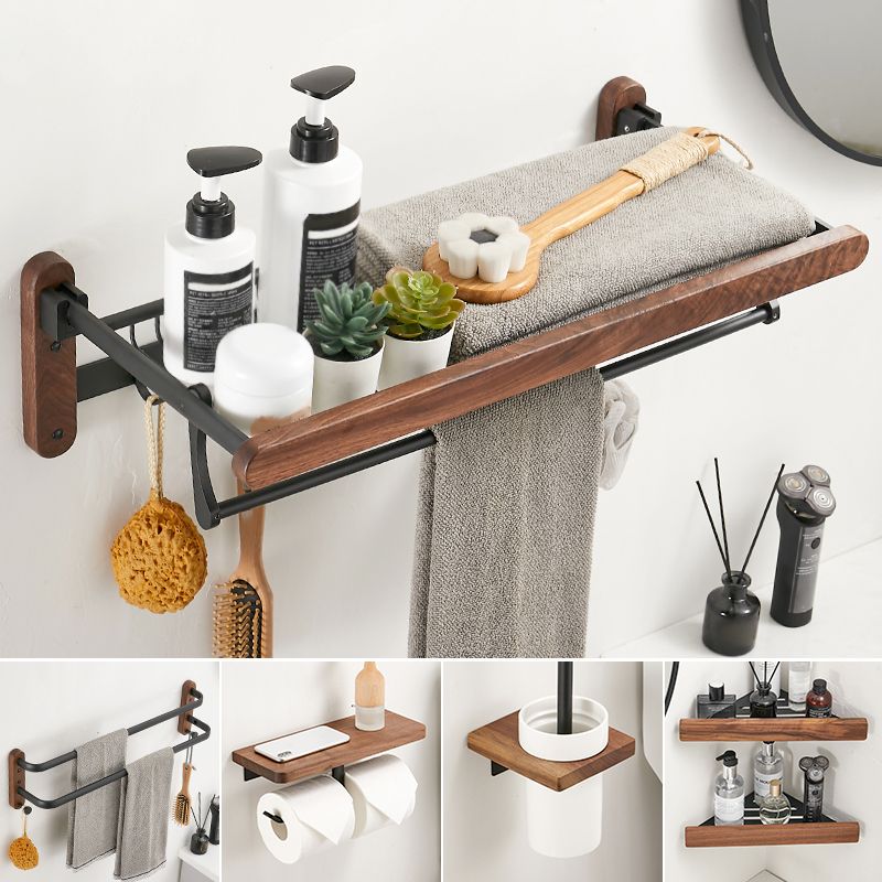 Solid Wood Bathroom Accessory Set Foldable Metal Bathroom Hardware