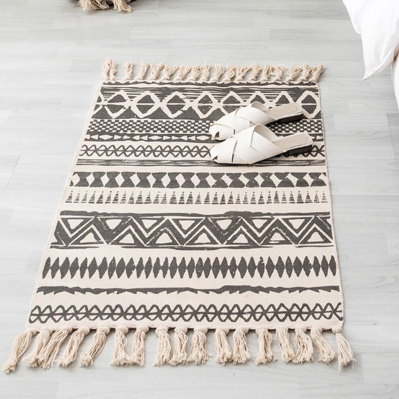 Beige Boheems tapijt katoen etnisch patroon tapijt Fringe indoor tapijt voor woningdecoratie