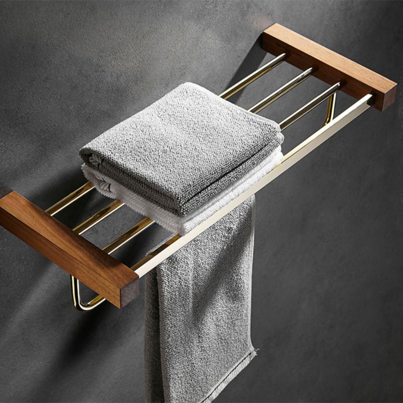 Polished Brass Bathroom Hardware Set Metal & Wood Bathroom Set with Bath Shelf/Towel Bar