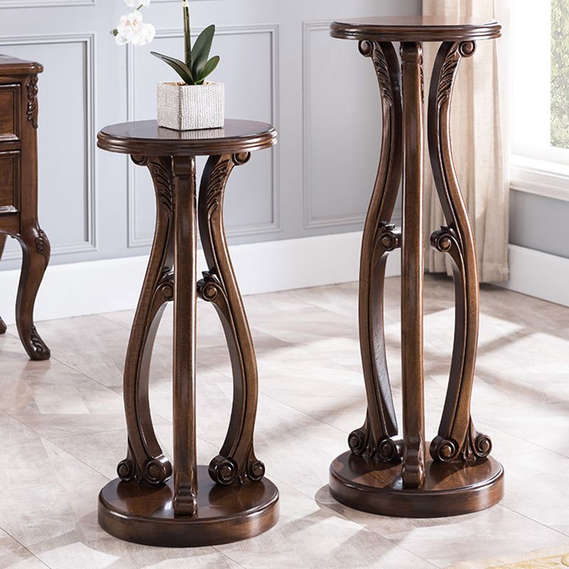 Pedestal End Table Brown Round Wood Side End Table - Distressed Surface Treatment