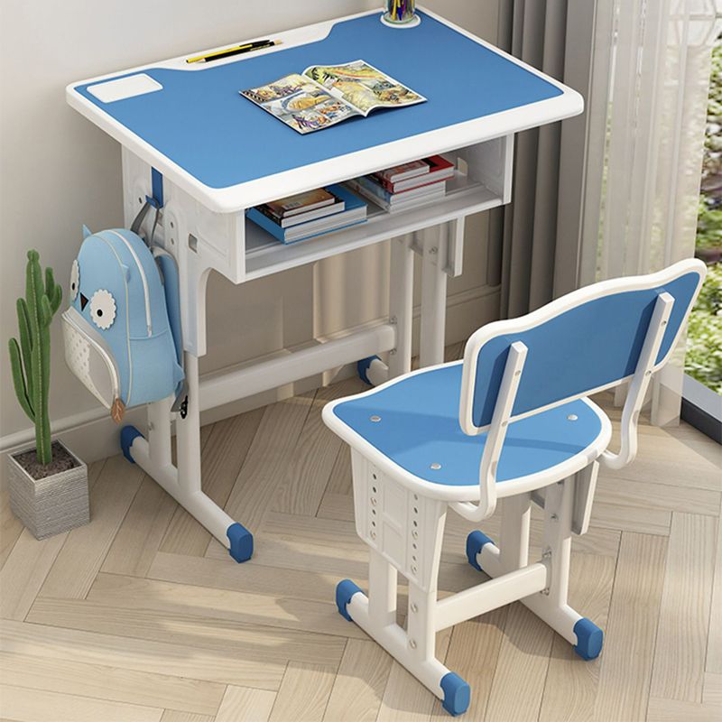 Adjustable Kids Desk Solid Wood Desk and Chair Set with Bookshelf