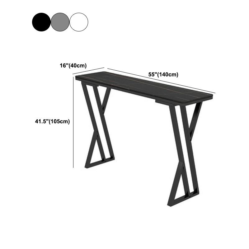 Sintered Stone Top Rectangular Pub Table Industrial Bistro Table with Double Pedestal