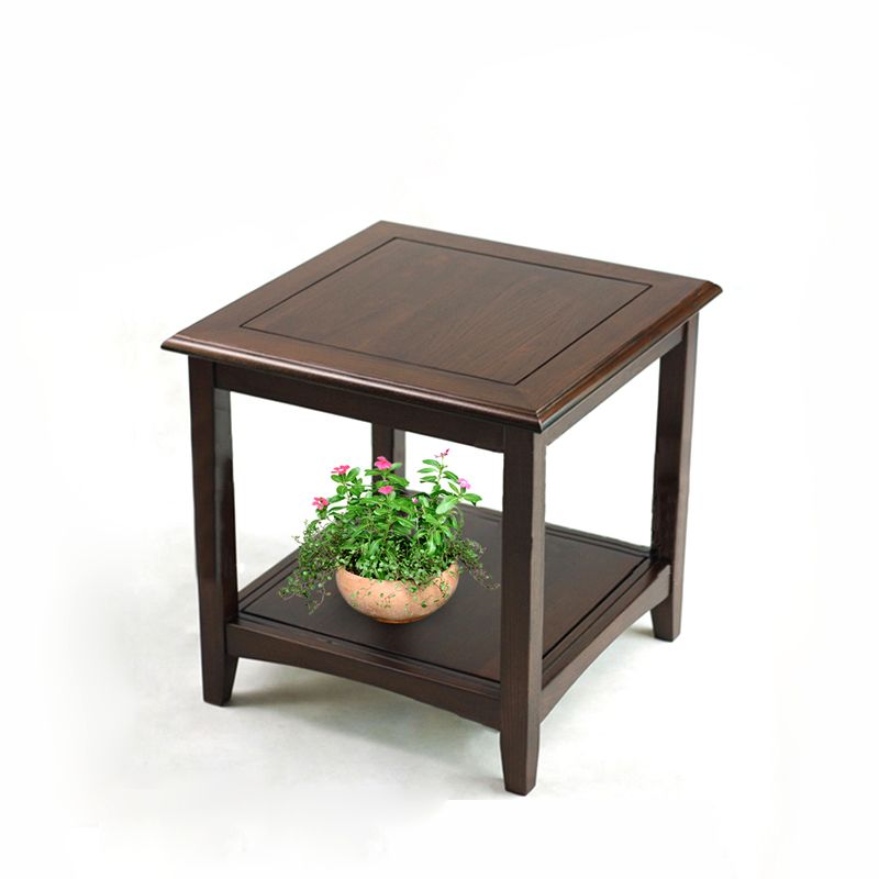 Farmhouse Brown Wood End Table, 2-Tier Side Table with Storage