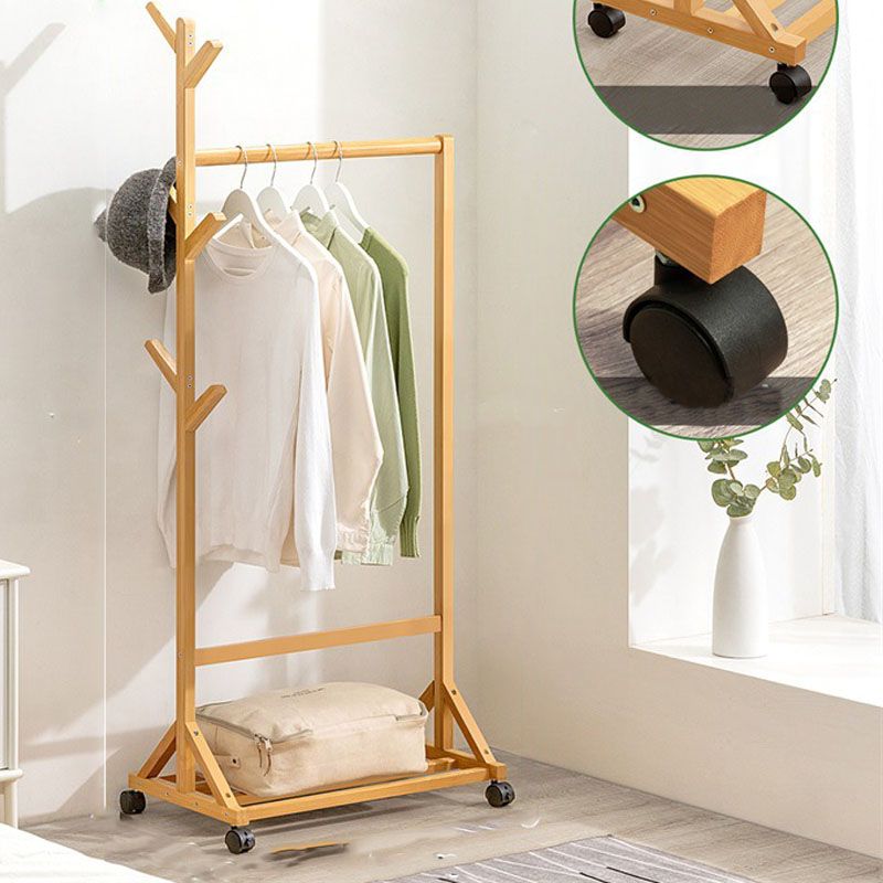 Contemporary Hall Stand Bamboo Wood Shelving Hooks Included Free Standing Coat Rack