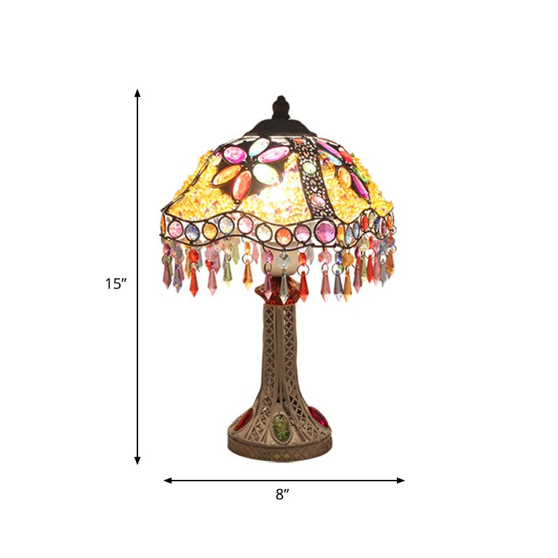 Bohemian Scalloped Table Lighting 1 Bulb Metal Nightstand Light in White/Red/Yellow for Living Room