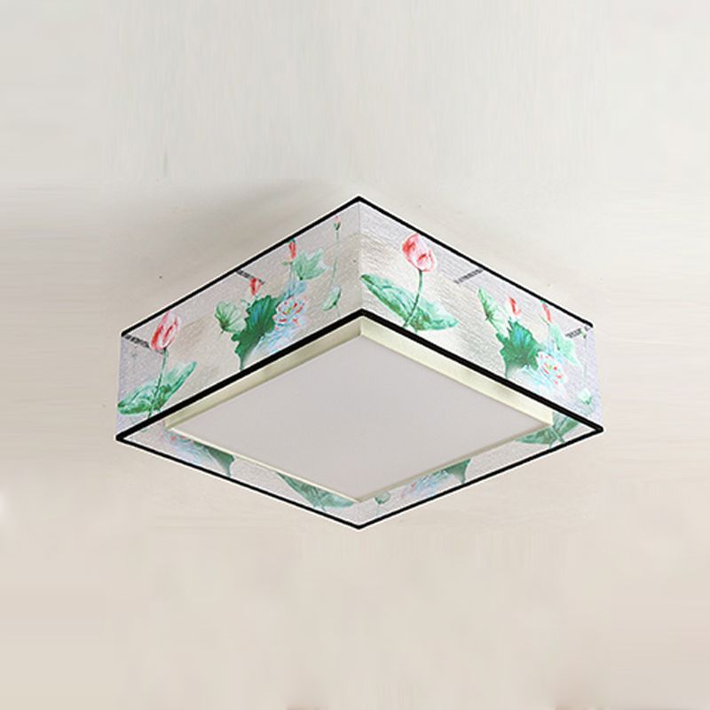 Green Geometric Ceiling Flush Mount Light Traditional Fabric Bedroom Ceiling Lamp