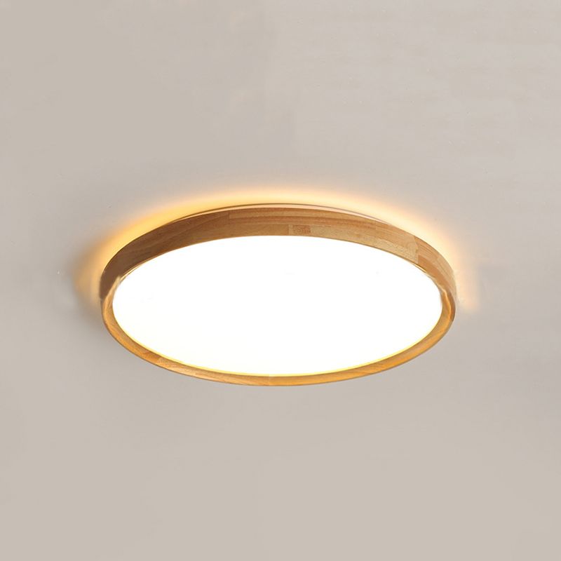 Round Wooden Ceiling Mount Light LED Ceiling Light with Acrylic Shade for Bedroom