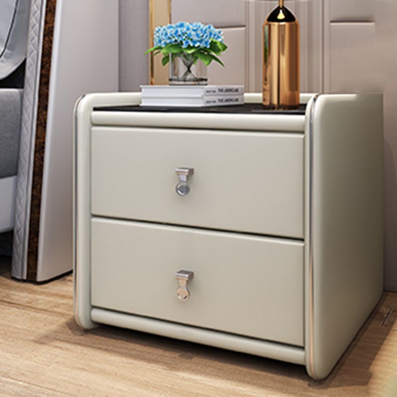 Contemporary Tempered Glass Nightstand 17.7" Tall 2 - Drawer Nightstand