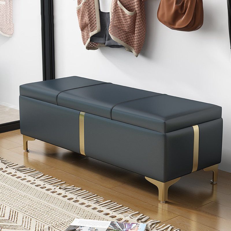 16.5" W Glam Wood Seating Bench Cushioned Entryway Bench with Storage