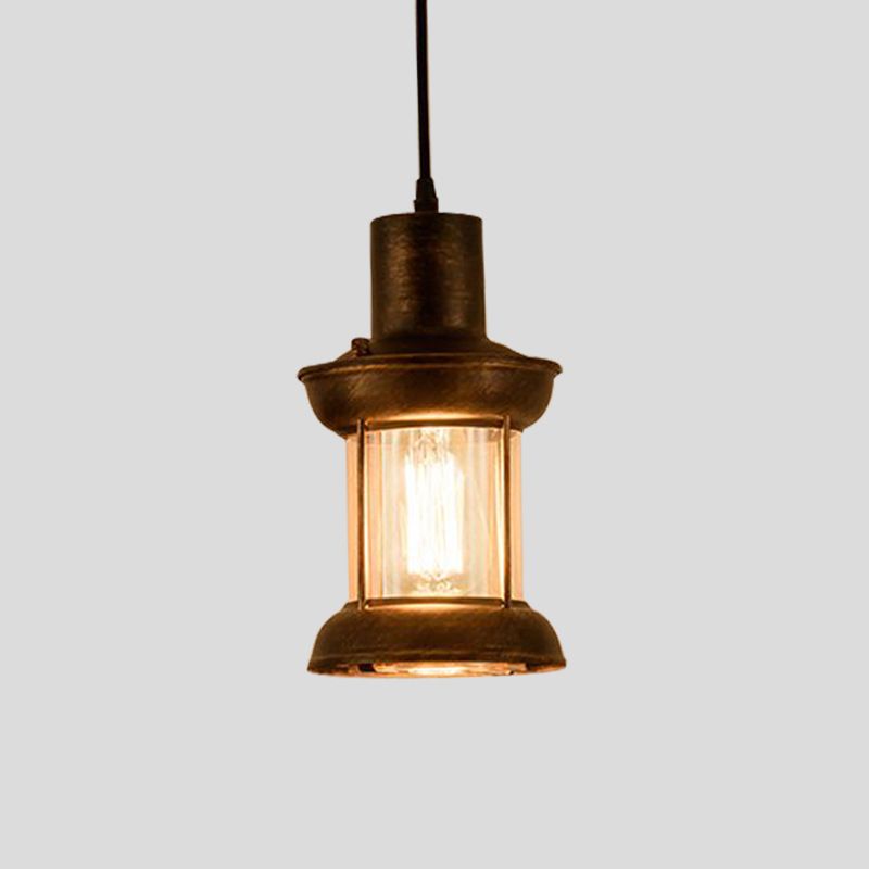 Lantaarn Restaurant Pendulum Licht Landstijl Clear Glass 1 Bolb Bronze hanglamp Licht armatuur