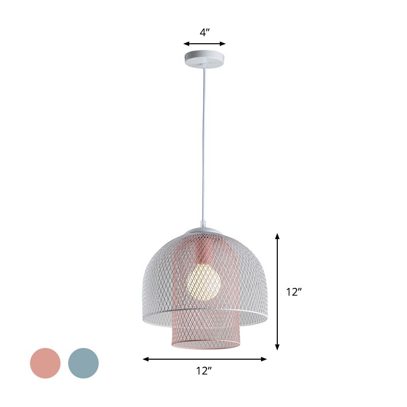 Wire Mesh Pendant Lamp Contemporary Metallic 1 Light White and Pink/White and Blue Hanging Light