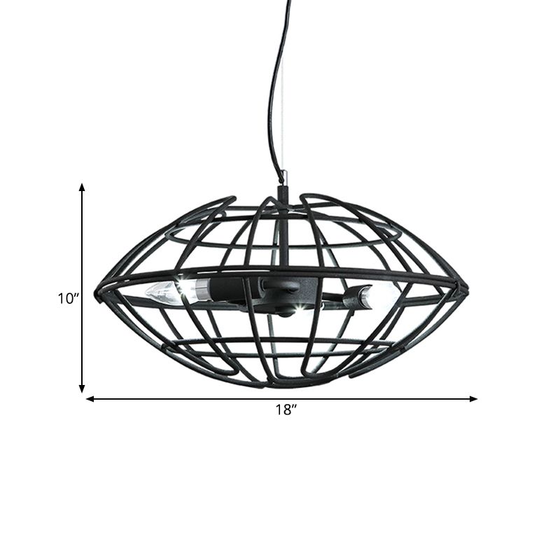 Metal Black Chandelier Light UFO Wire Cage 3 Bulbs Factory Suspension Lighting for Restaurant