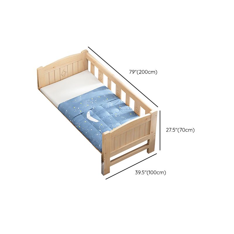 Modern Solid Wood Kids Bed Low Open-Frame Standard Bed with Guardrail