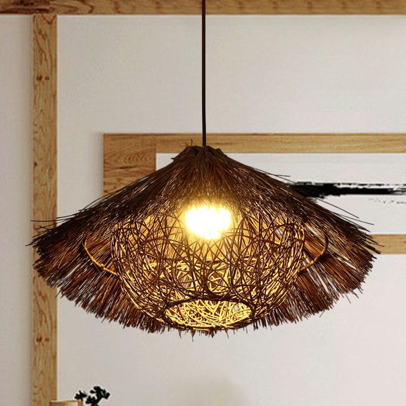 Luce appesa conica cinese Rattan 1 Testa Apparecchio di illuminazione sospesa, largo 16,5 "/20,5" /24,5 "