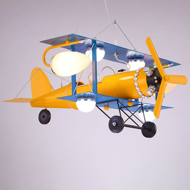 Metal Airplane Pendant Lighting Fixture Kids Yellow Hanging Pendant Light for Bedroom