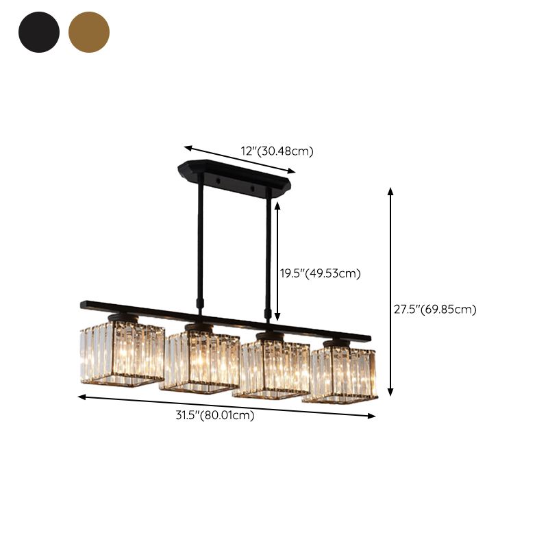 Contemporary 3/4-Light Kitchen Island Lighting Krystal Ceiling Light in Golden/Black