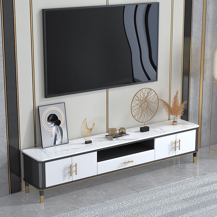 Glam Style TV Stand Stone Open Storage TV Console with Shelves