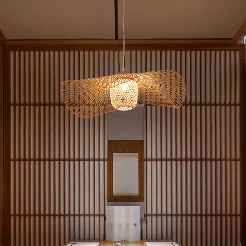 Luce a soffitto di bambù di foglia di lotus moderna a sospensione a sospensione a legno per il ristorante