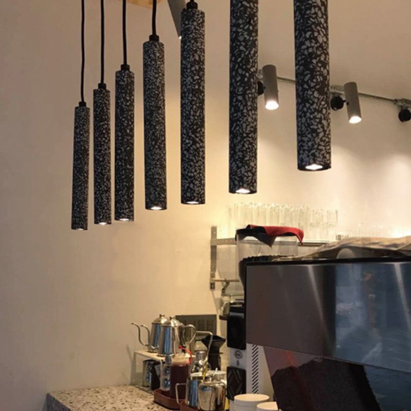 Terrazzo Flute Pendulum Light Nordic 10"/19.5" Tall LED Bistro Hanging Pendant in White/Black