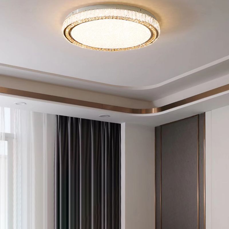 Round Interior LED Ceiling Flush Mount Light Iron and Crystal Flush