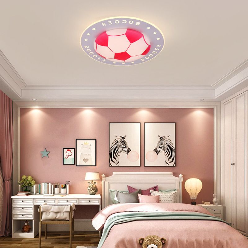 Kid Bedroom Flat Football Flush Mount Light Metal Acrylic Sport Style LED Ceiling Lamp