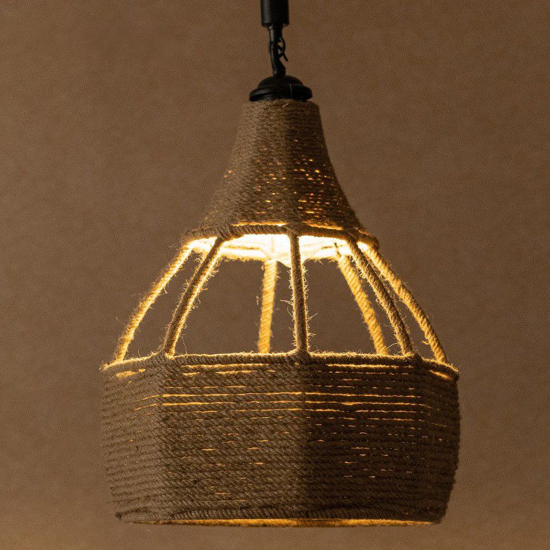 Single Jute Rope Down Lighting Farmhouse Brown Pear Shaped Dining Table Ceiling Pendant Light