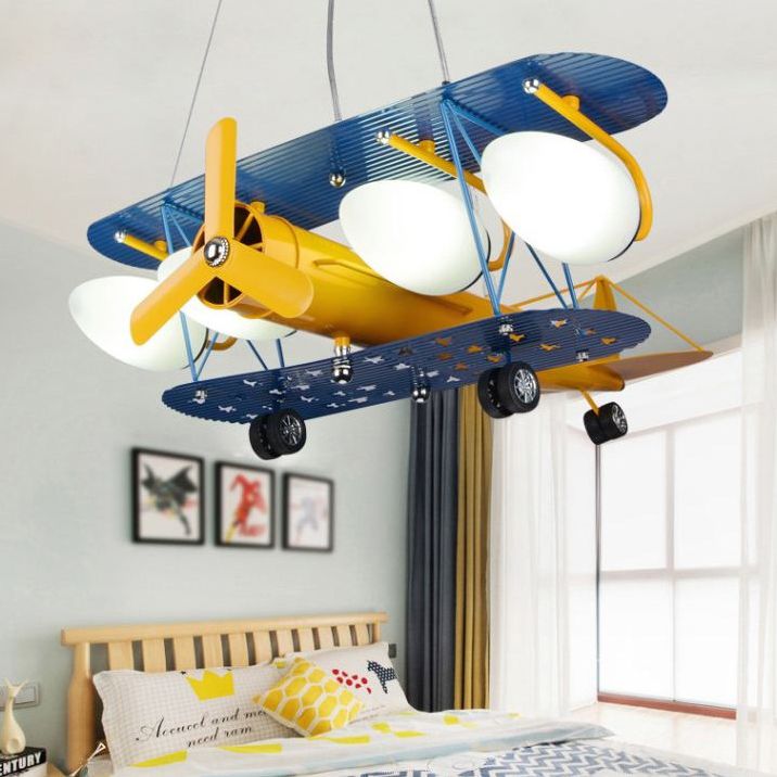 Propeller Airplane Shaped Hanging Light 5-Lights Cartoon Design Lighting Fixture for Children Room