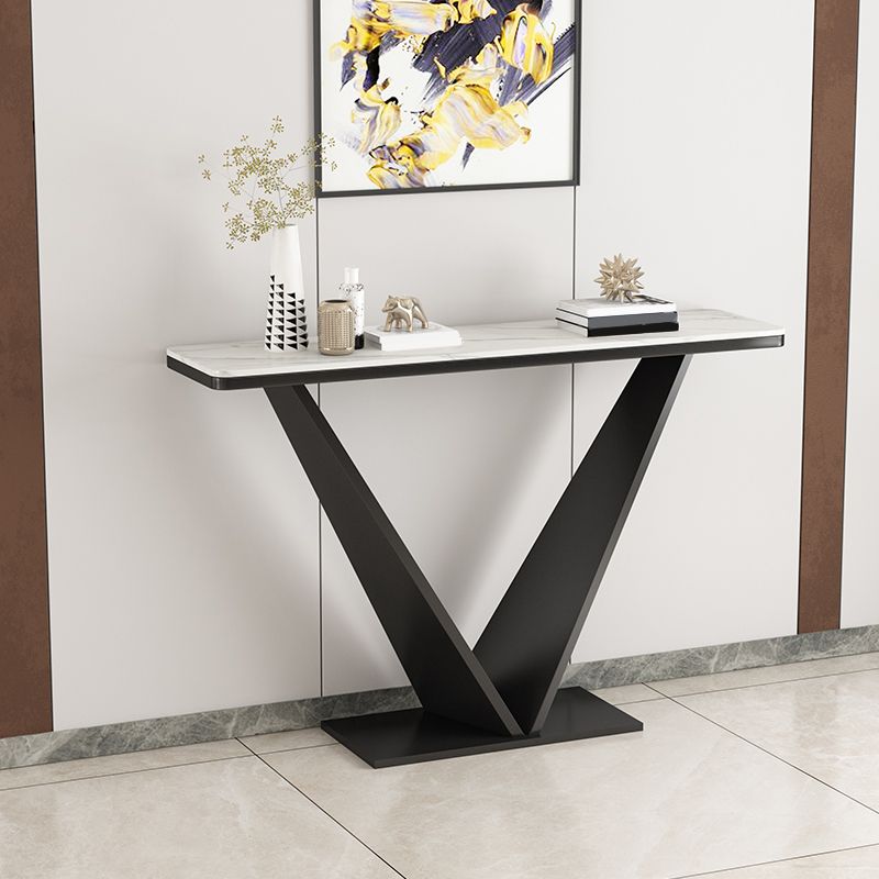 Contemporary White/Grey Top Console Table with Iron Pedestal Base