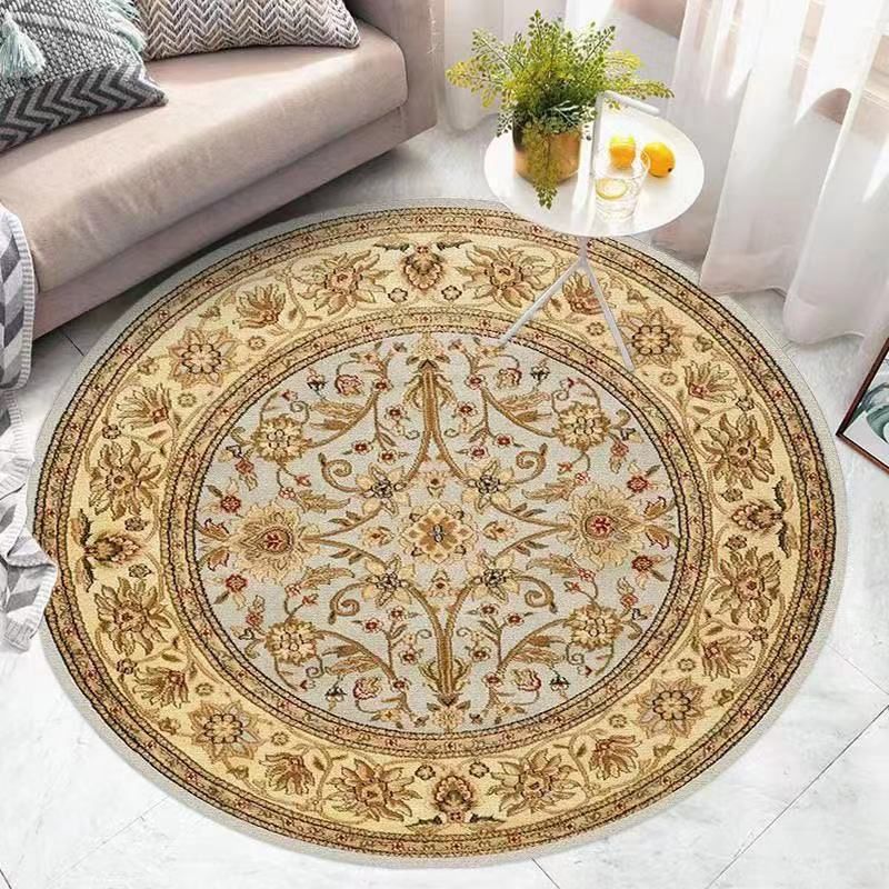 Retro etnische stijl ronde tapijt polyester tapijt vlek resistent tapijt voor woonkamer slaapkamer