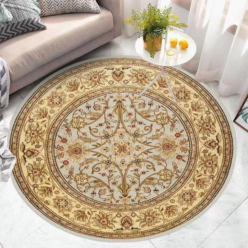 Retro Ethnic Style Round Rug Polyester Rug Stain Resistant Rug for Living Room Bedroom