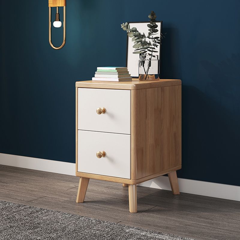 Solid Wood Nightstand Modern 2-Drawer Storage 20 Inch H Night Table with Legs