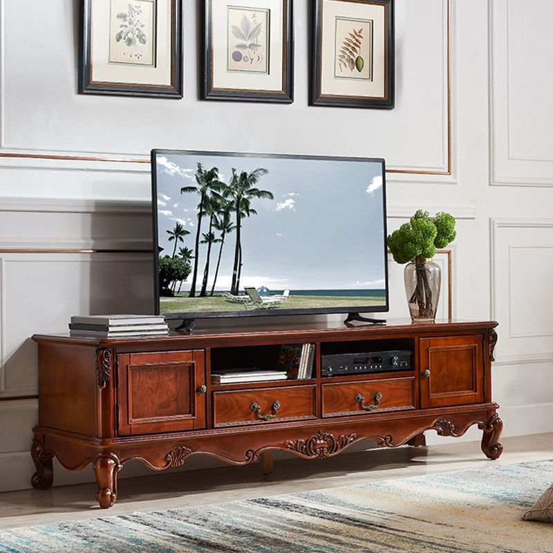 Traditional Wood TV Stand Console Open Storage TV Media Stand with Doors for Living Room